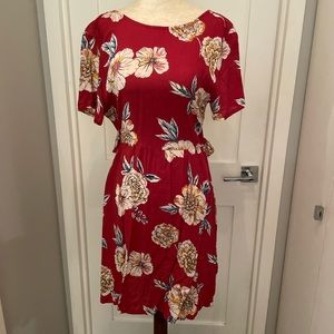 Roxy red floral summer dress with ruffle tie open back